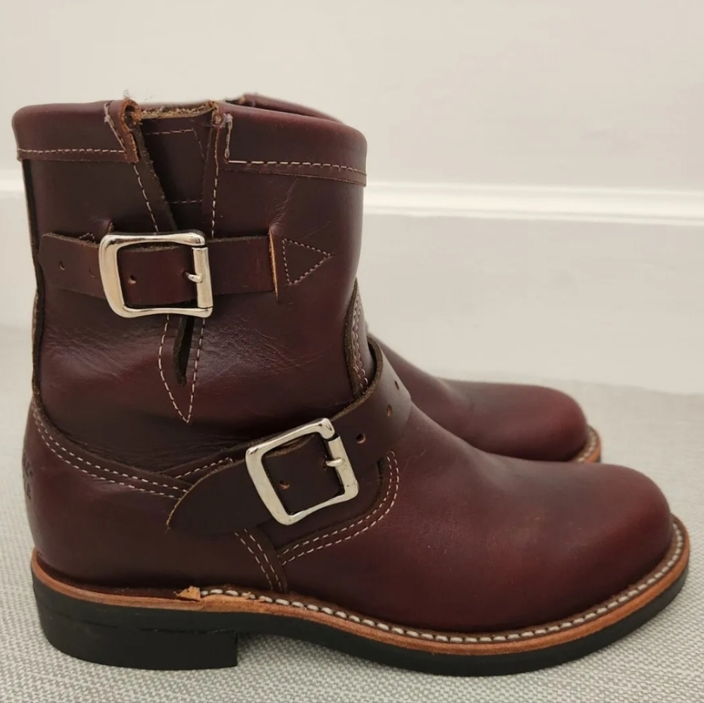Original Chippewa Boots 7 M Burgundy Leather Handcrafted Ankle Combat USA